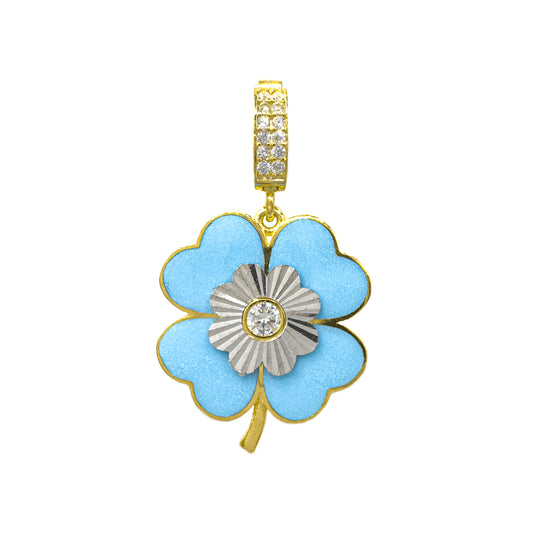 Blue Enameled Clover Pendant / Charm