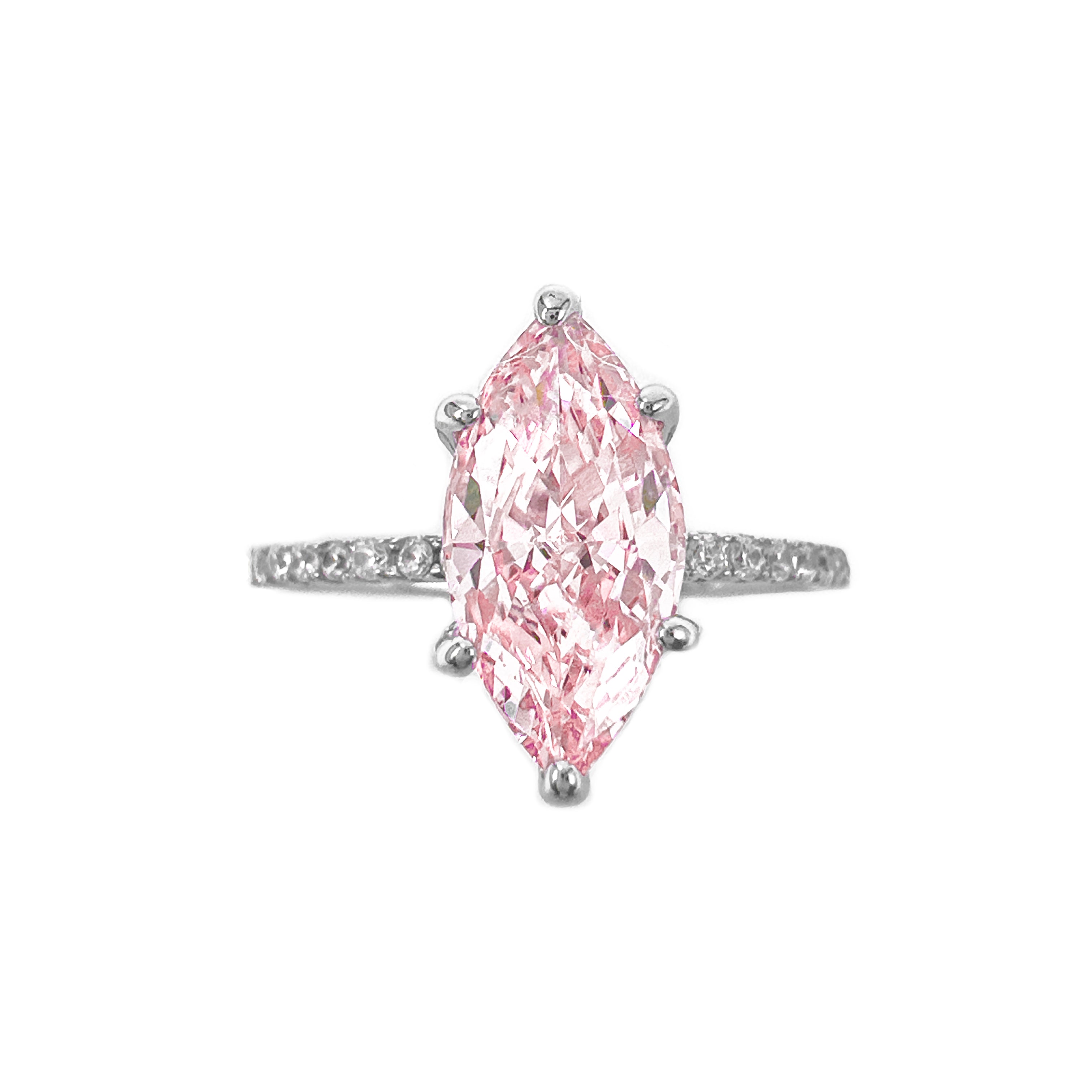 Ice Cut Pembe Yanları Taşlı Markiz Yüzük