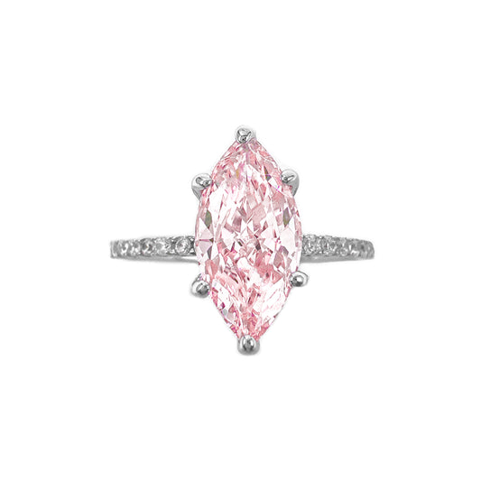 Ice Cut Pembe Yanları Taşlı Markiz Yüzük