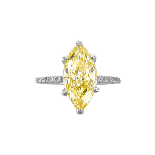 Ice Cut Sarı Yanları Taşlı Markiz Yüzük