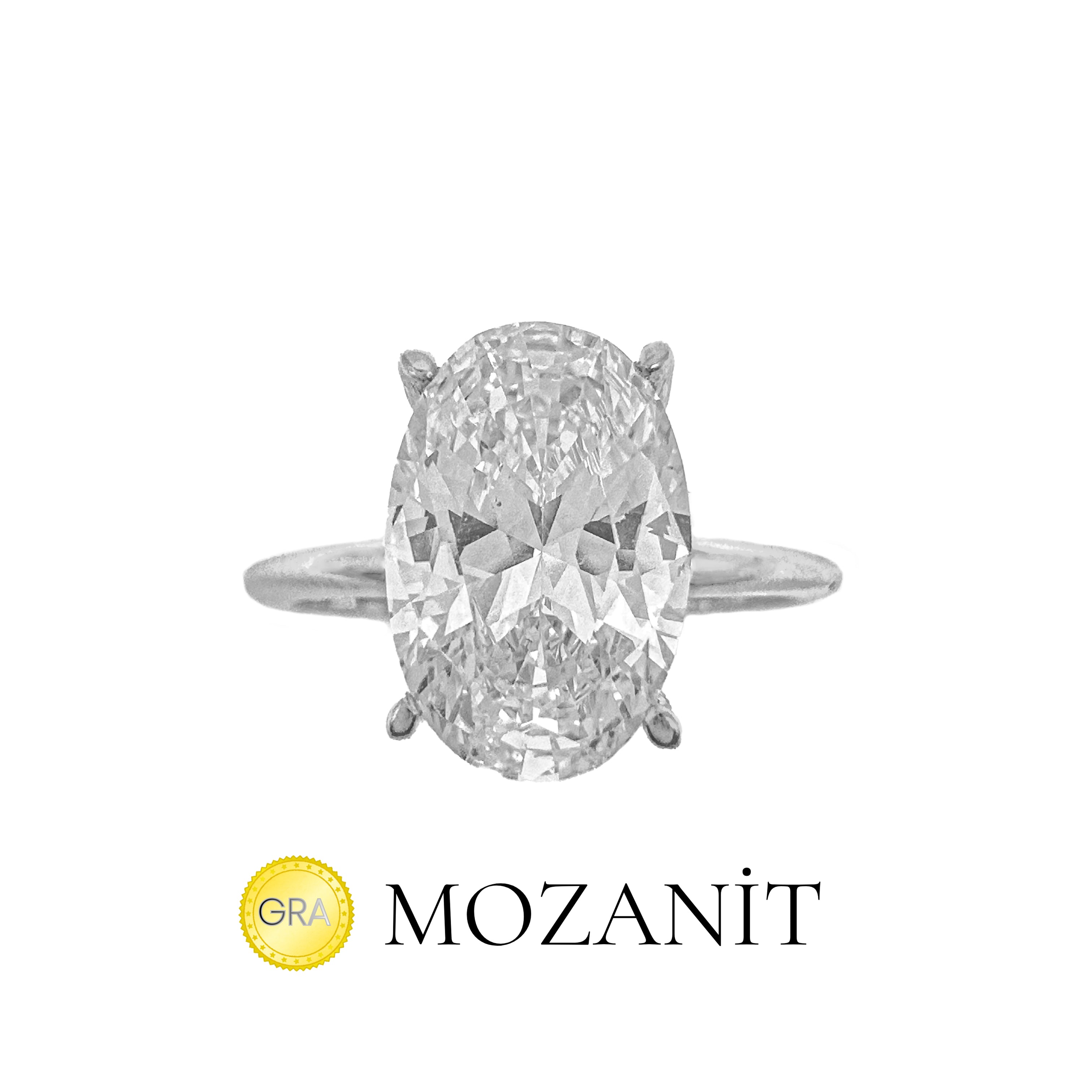 Mozanit Taşlı Uzun Oval Tektaş Yüzük