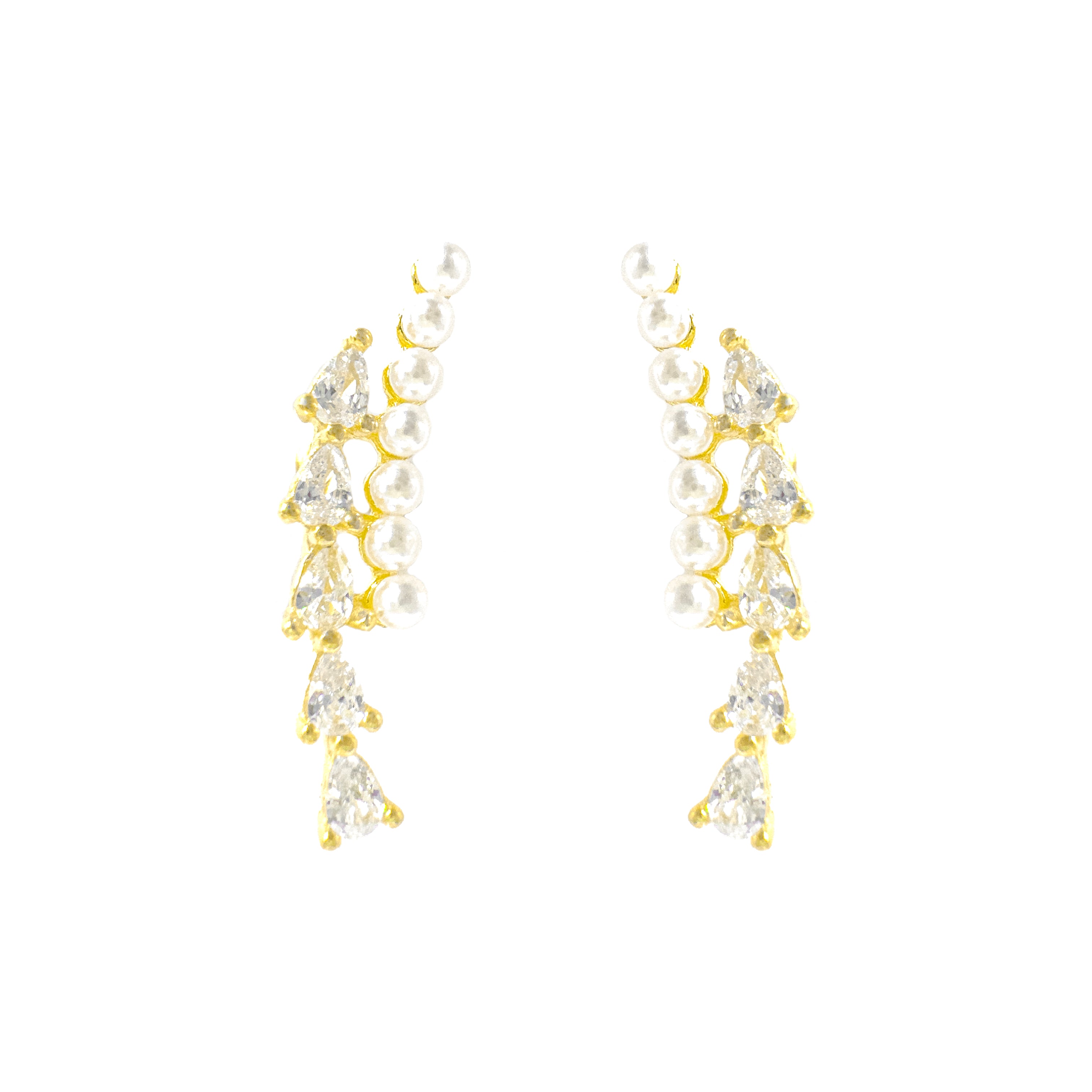 Taşlı ve İncili İki Sıralı Küpe