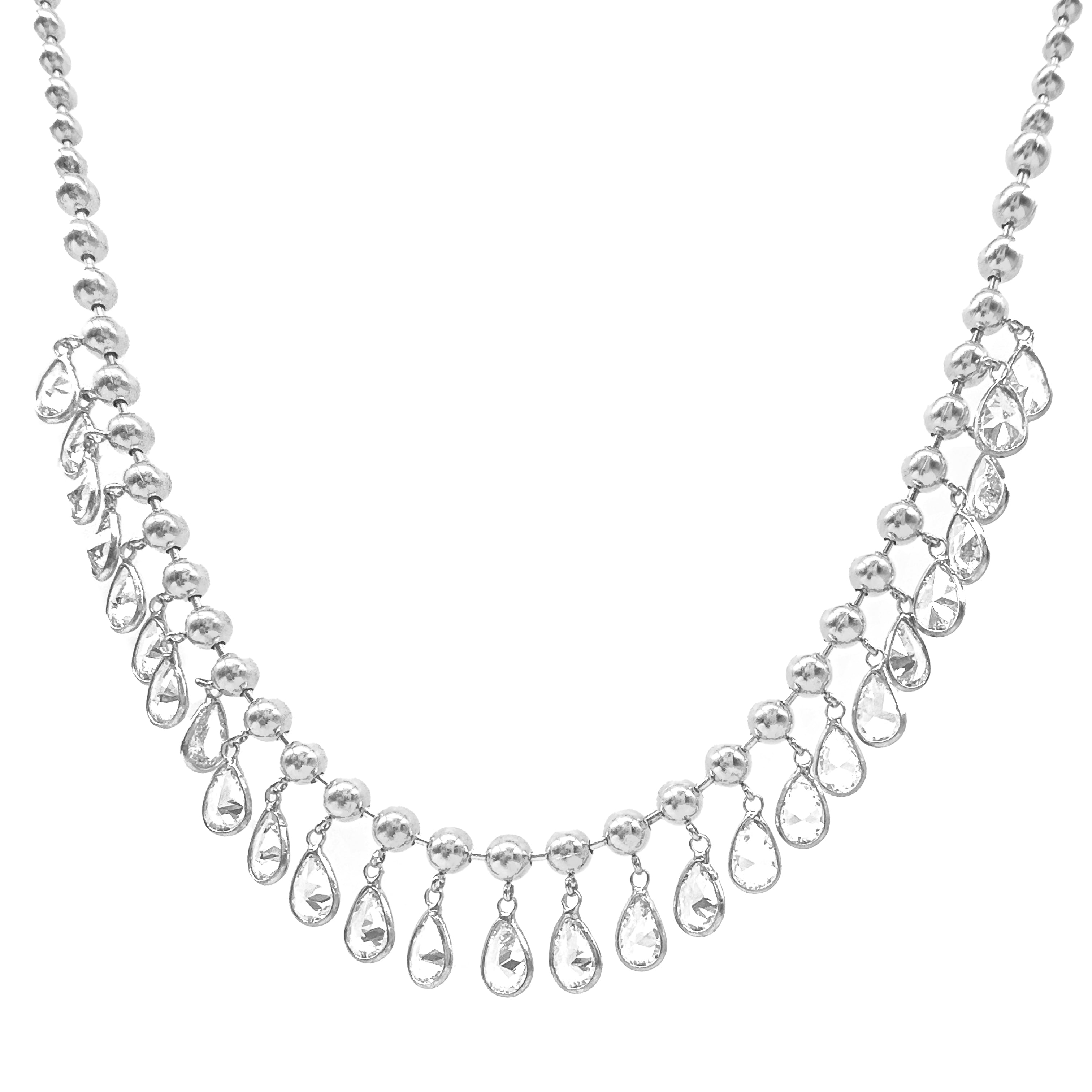 Top Zincir Sallantılı Damla Taşlı Kolye