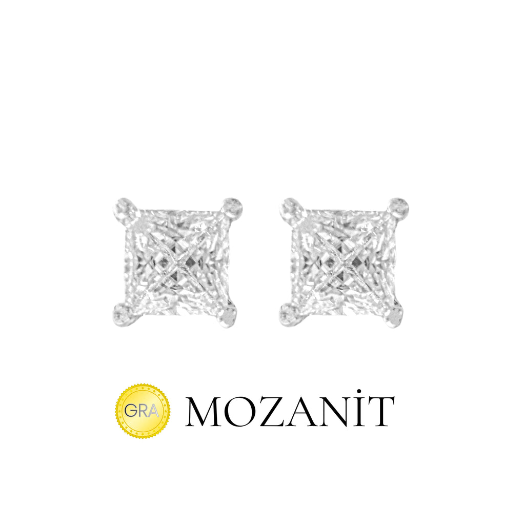 Mozanit Kare Tektaş Küpe