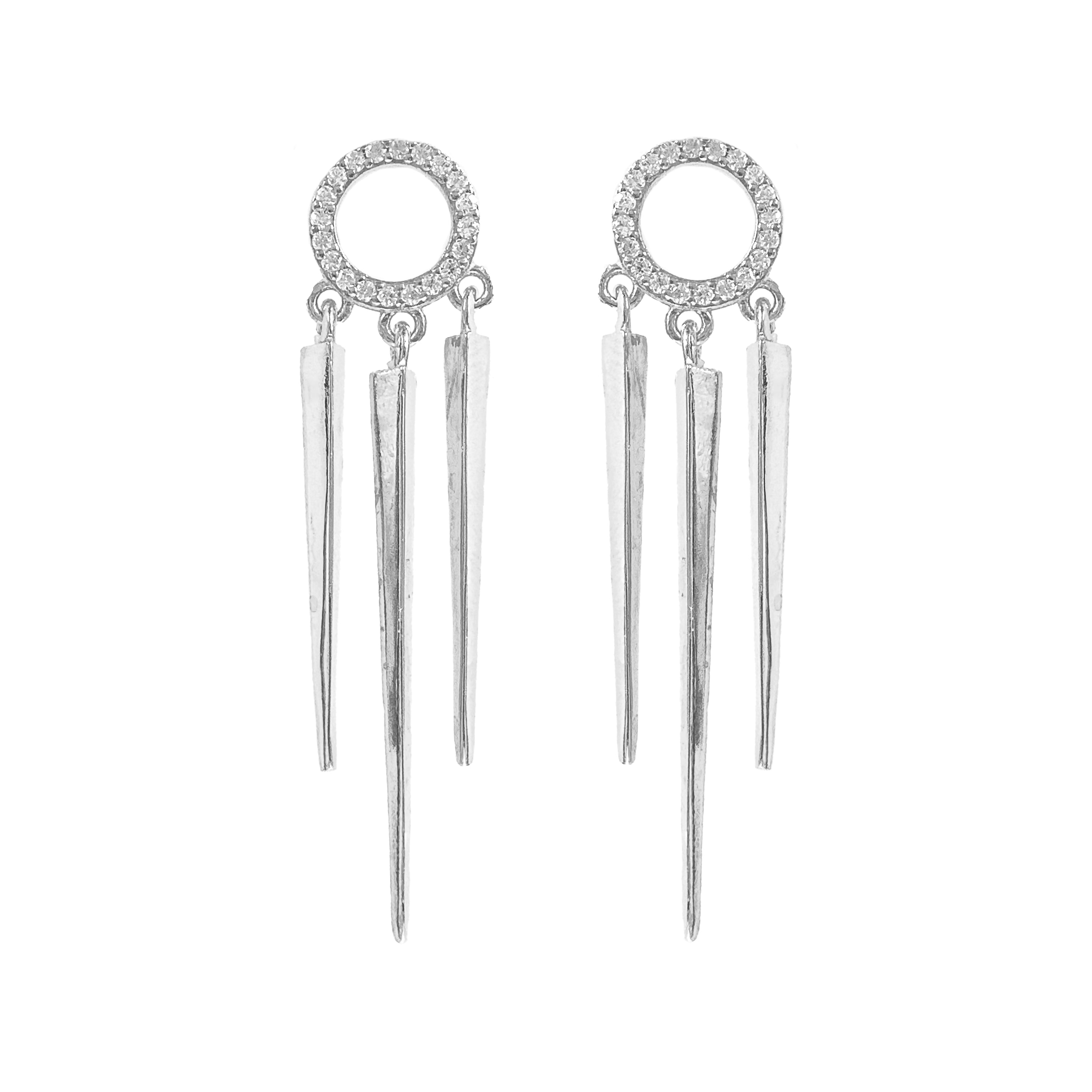 Trio Taşlı Çubuk Küpe