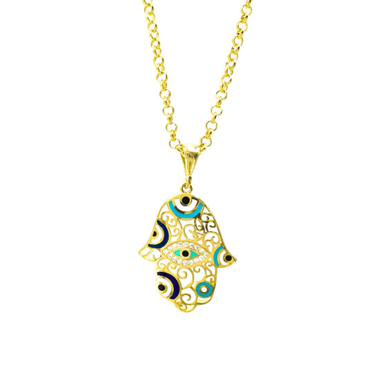 Evil Eye Enamel Hand Necklace