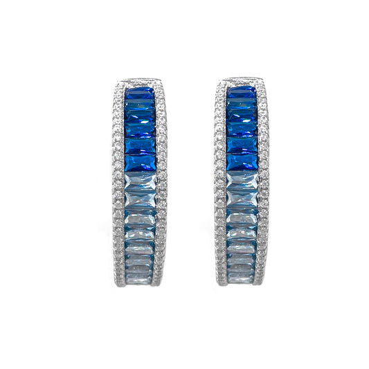 Blue Tone Baguette Stone Hoop Earrings