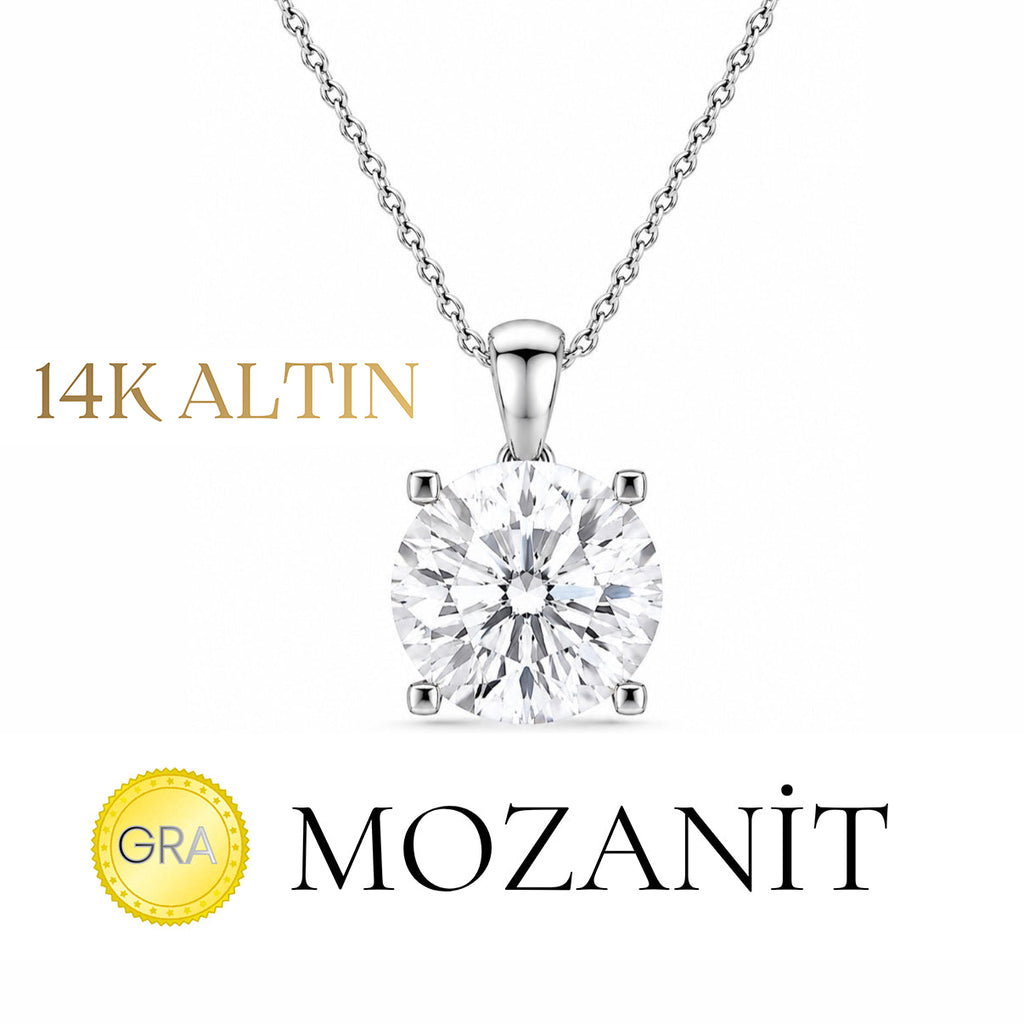 14K Mozanit İki Karat Tektaş Kolye