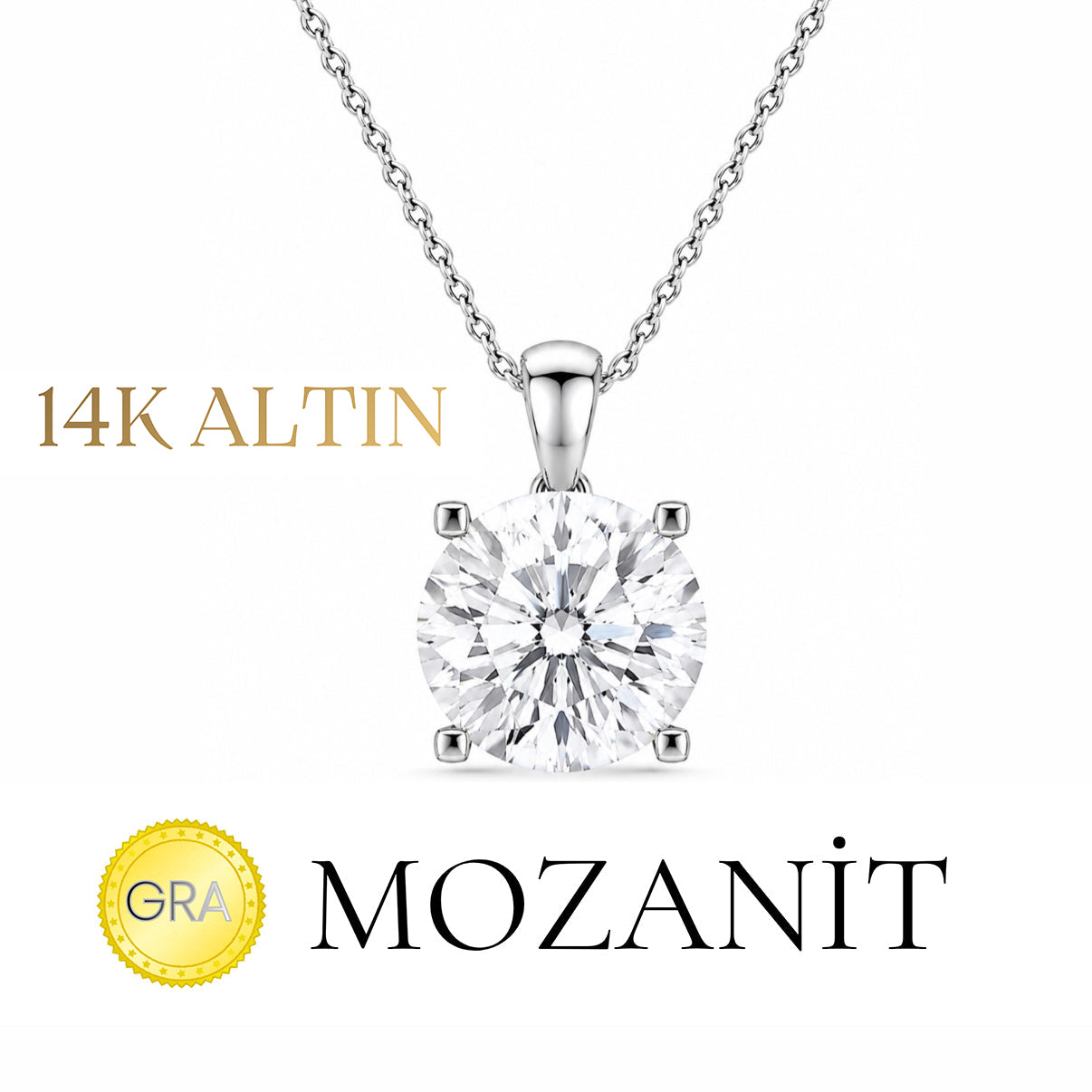 14K Mozanit İki Karat Tektaş Kolye