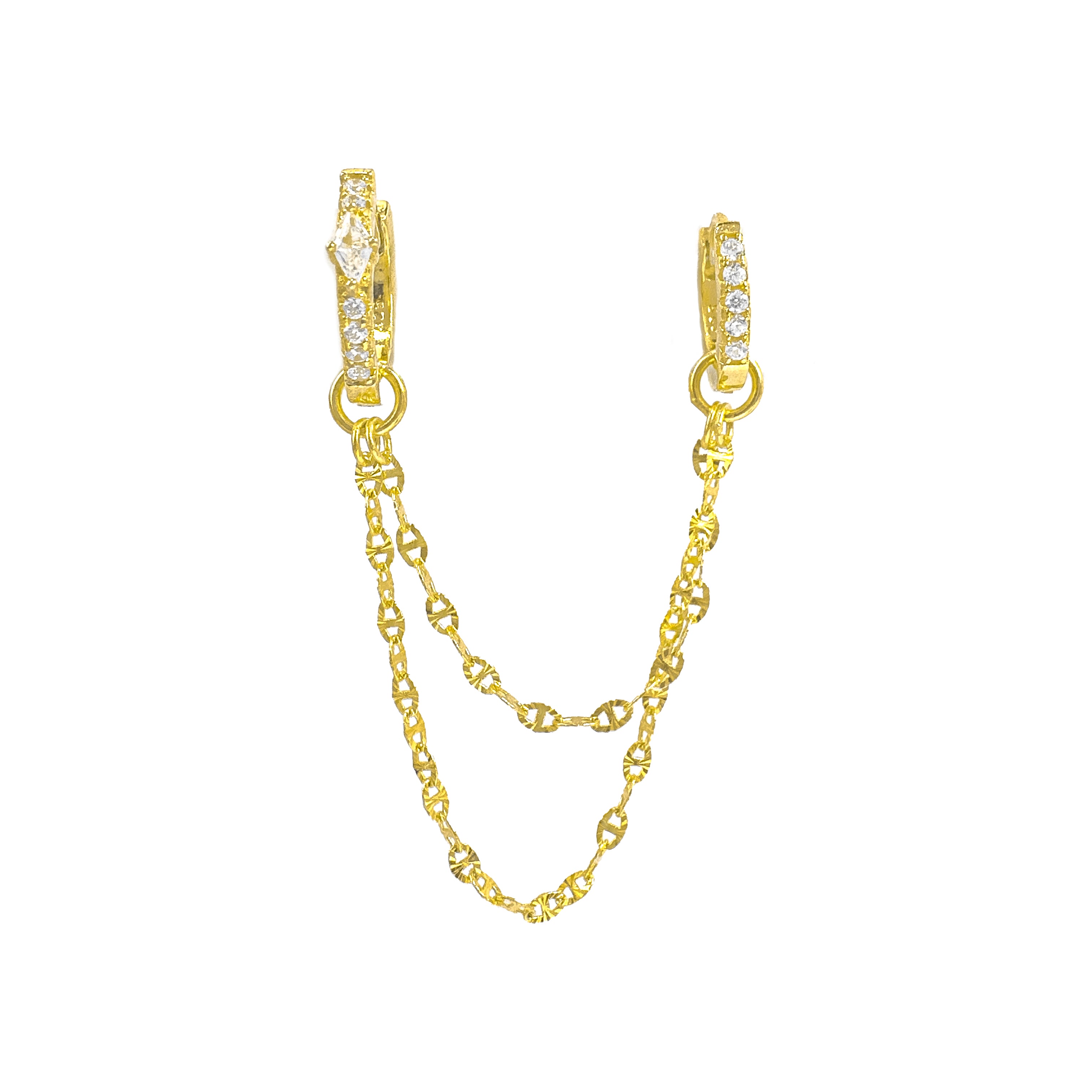 Taşlı Twin Chain Halka Küpe