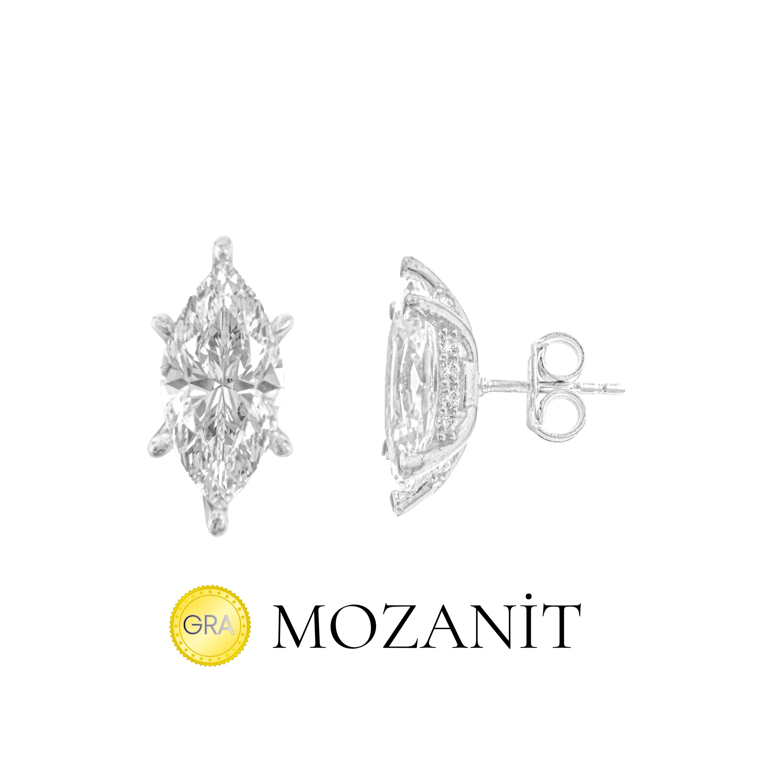 Taşlı Montür Mozanit Markiz Küpe