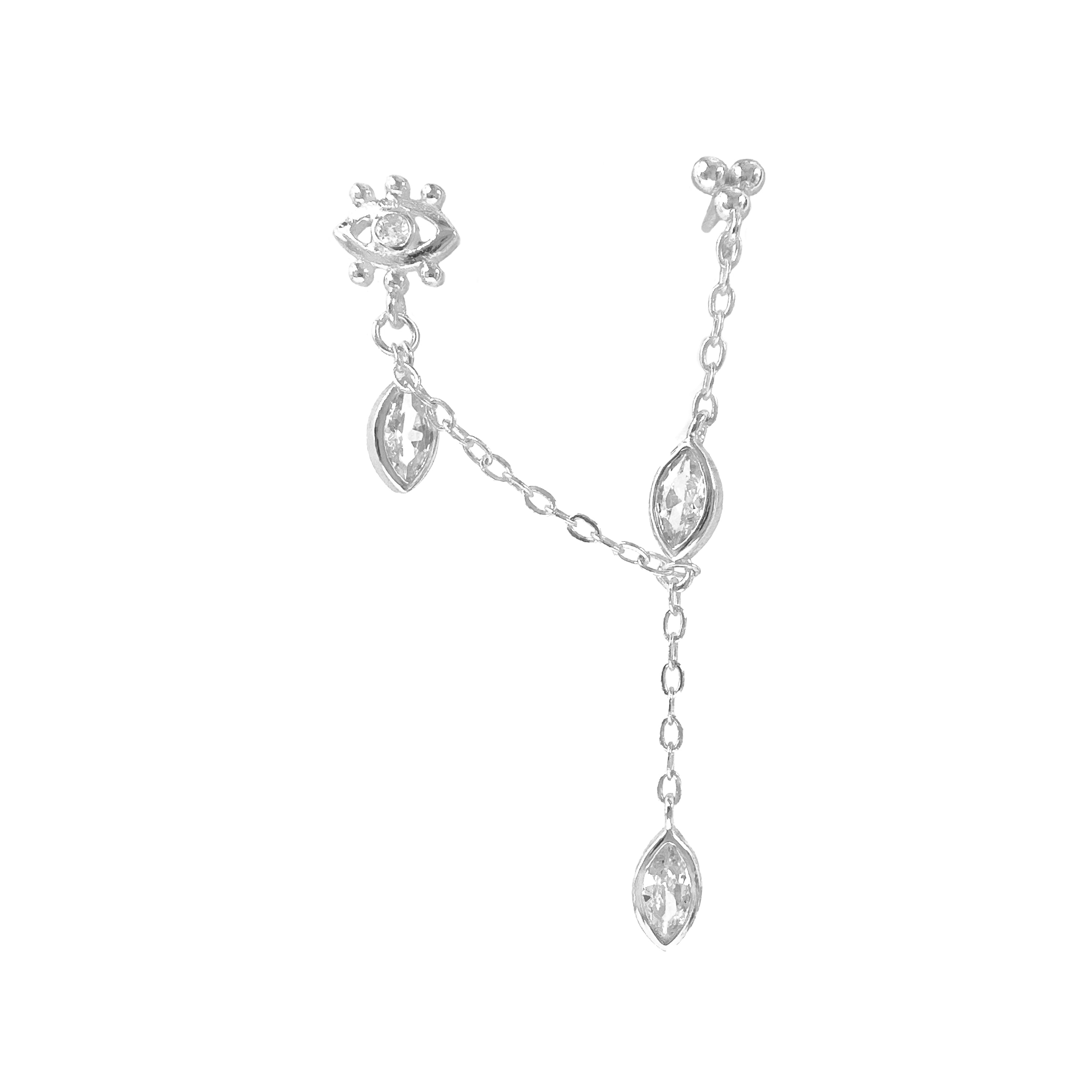 Göz Detay Zincir Damla Taş Sallantılı Küpe