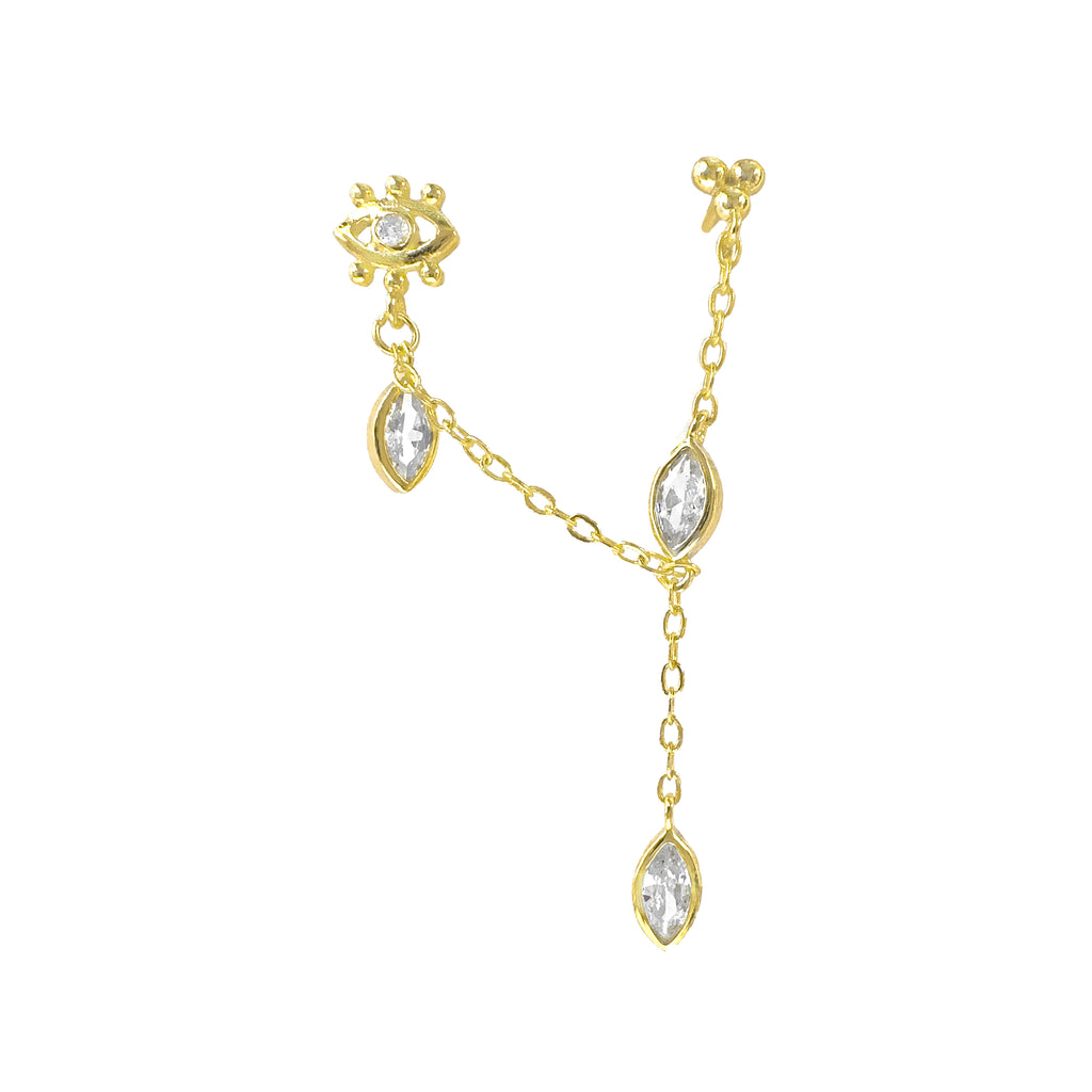 Göz Detay Zincir Damla Taş Sallantılı Küpe