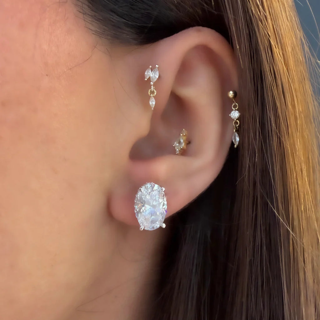 14K Taşlı Montür Mozanit Küpe