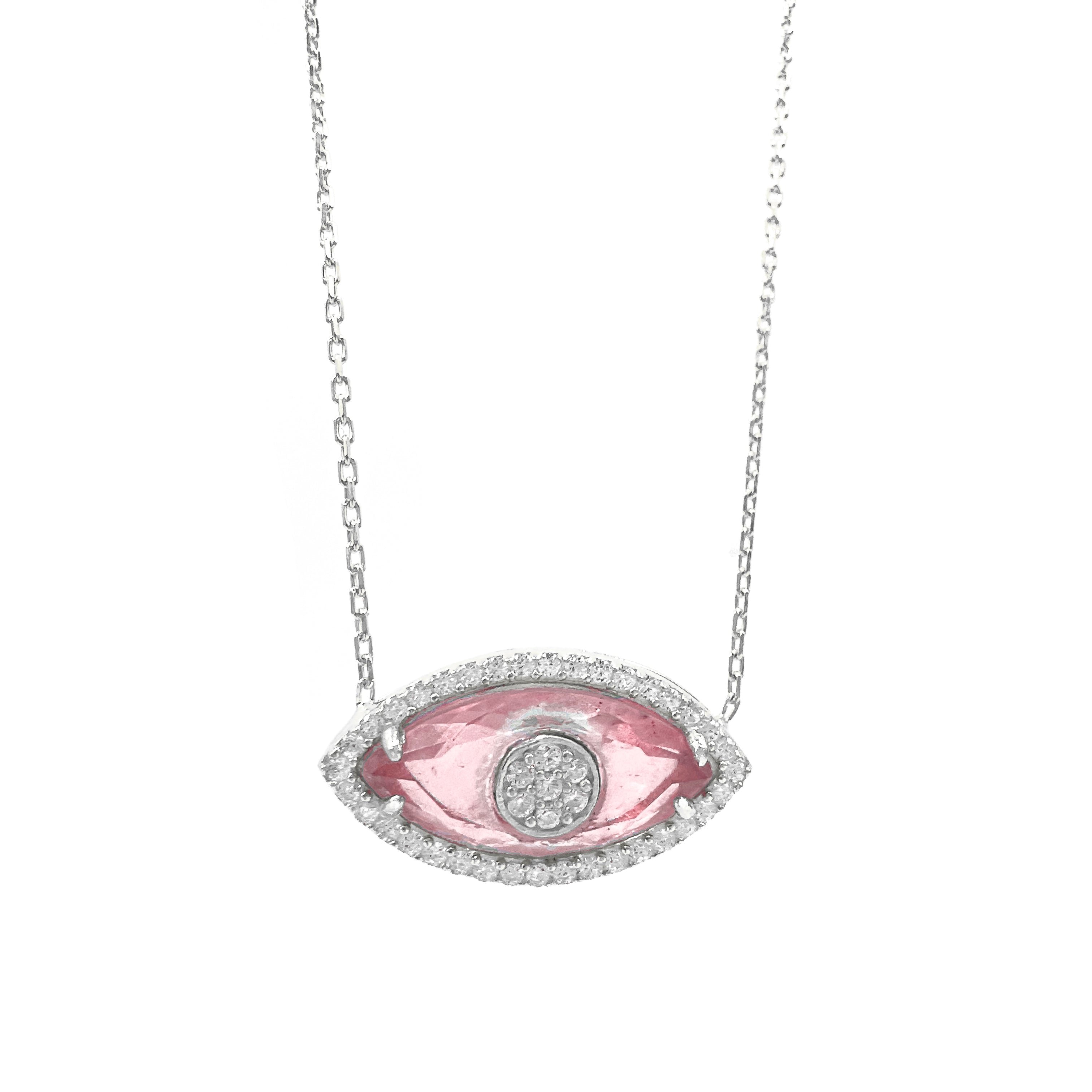 Pembe Renkli Camgöz Kolye