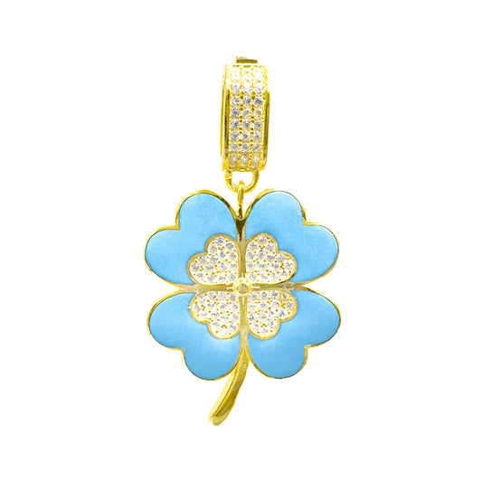 Blue Enameled Clover Pendant / Charm