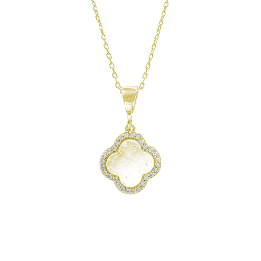 Stone Mother of Pearl Clover Necklace