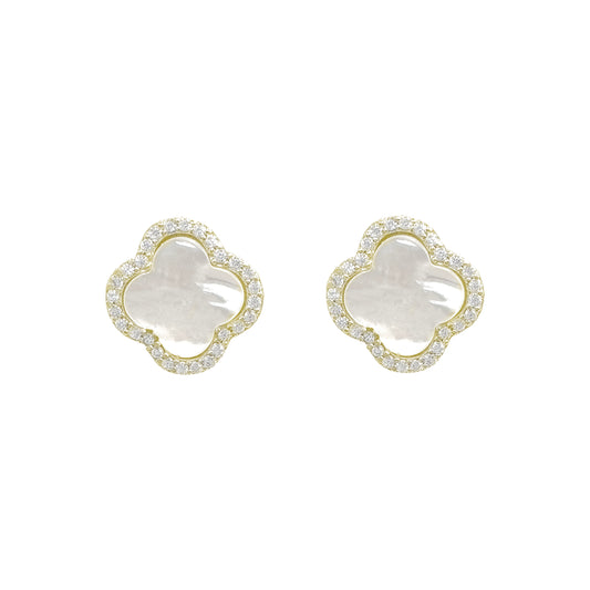 Stone Mother of Pearl Clover Earrings