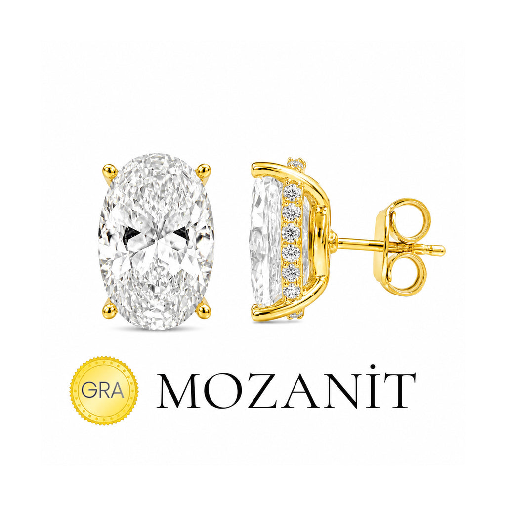 Taşlı Montür Mozanit Oval Küpe