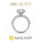 14K İki Karat Mozanit Tasarım Tektaş Yüzük