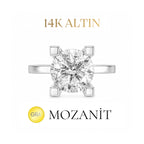 14K İki Karat Mozanit Tektaş Yüzük