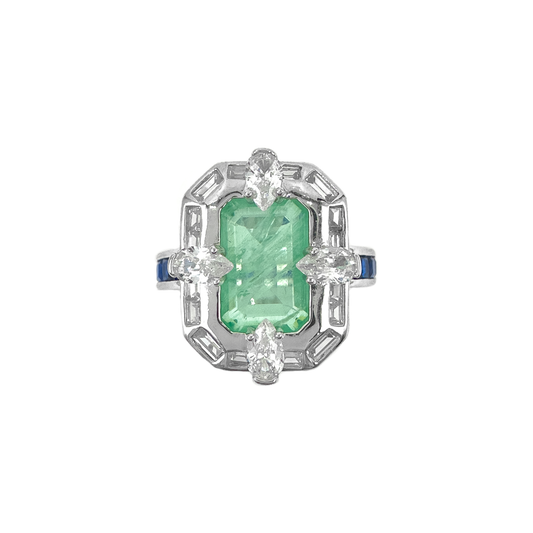 Green - White Baguette Stone Ring