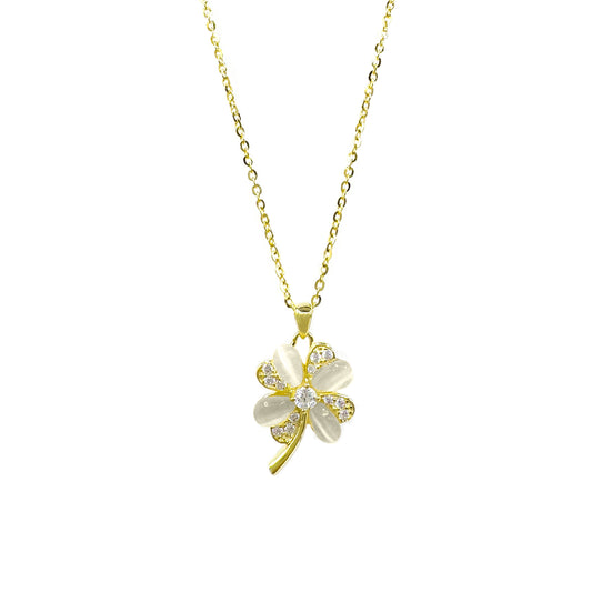 Cat's Eye Stone Clover Necklace