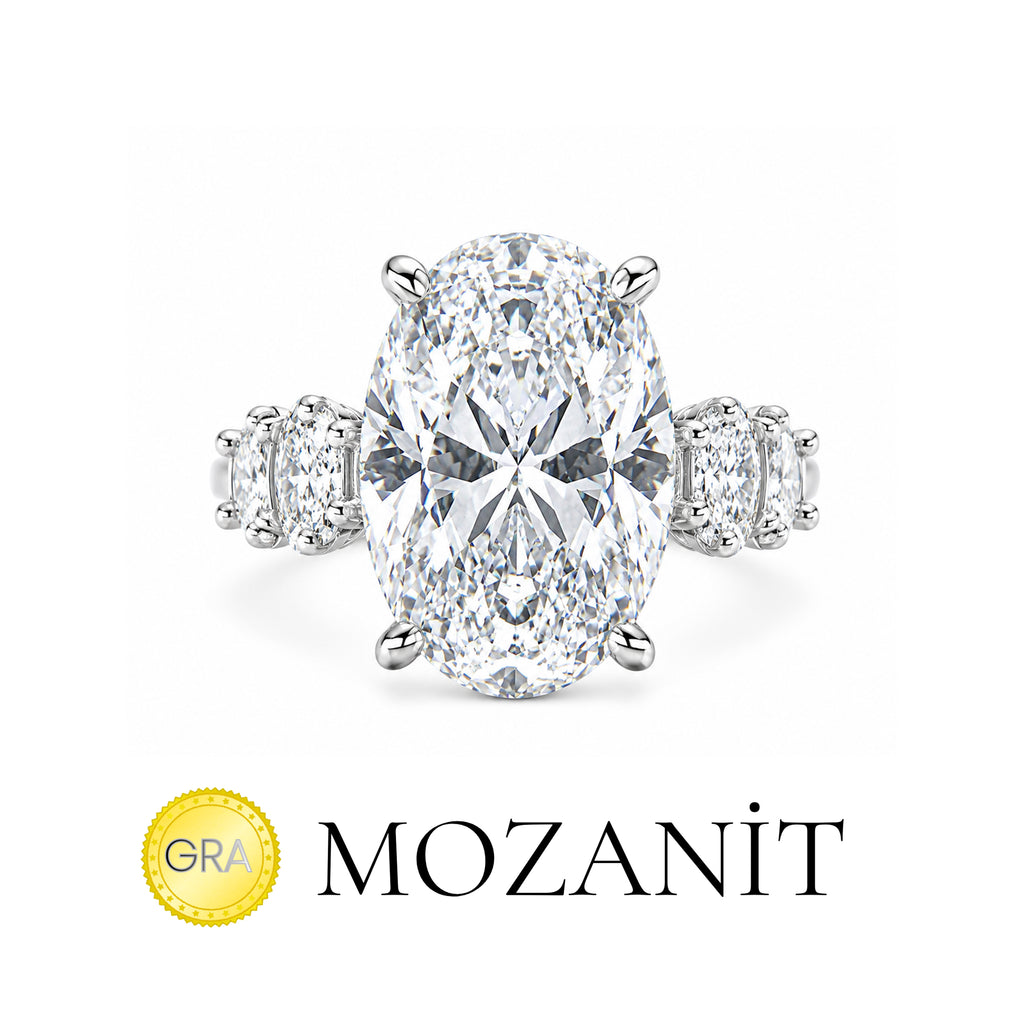 Kolu Oval Taşlı Oval Mozanit Yüzük