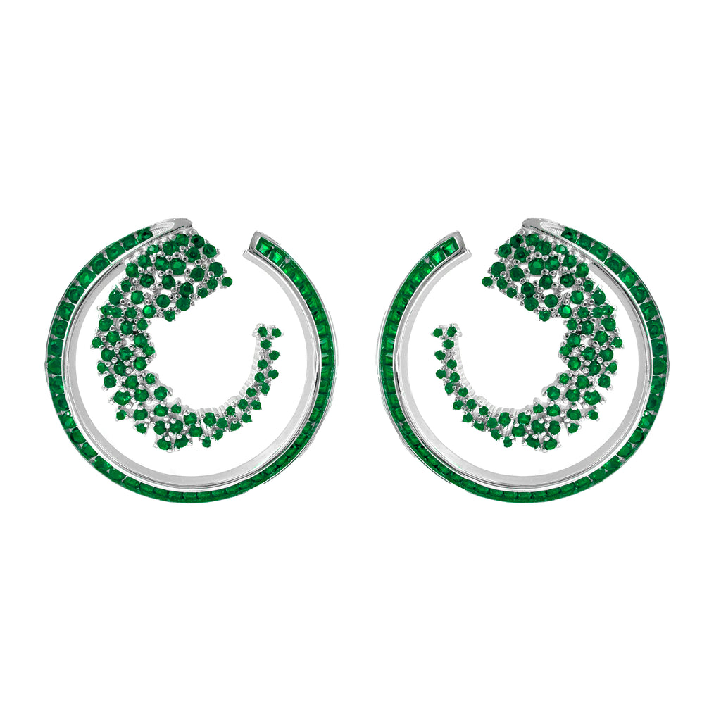 Yeşil Taşlı Tasarım Yuvarlak Küpe