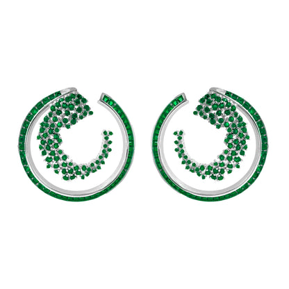 Yeşil Taşlı Tasarım Yuvarlak Küpe