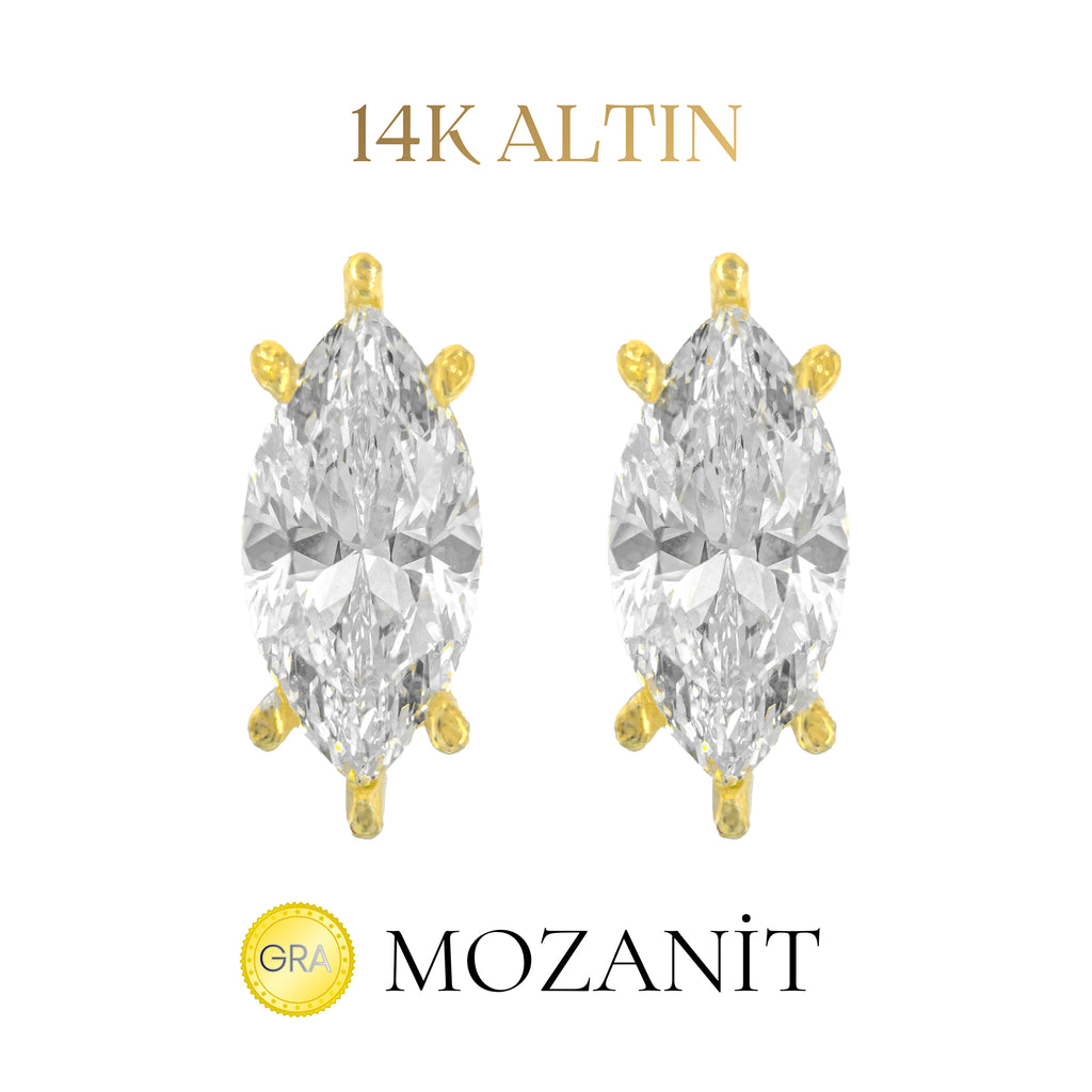 14K Taşlı Montür Markiz Mozanit Küpe