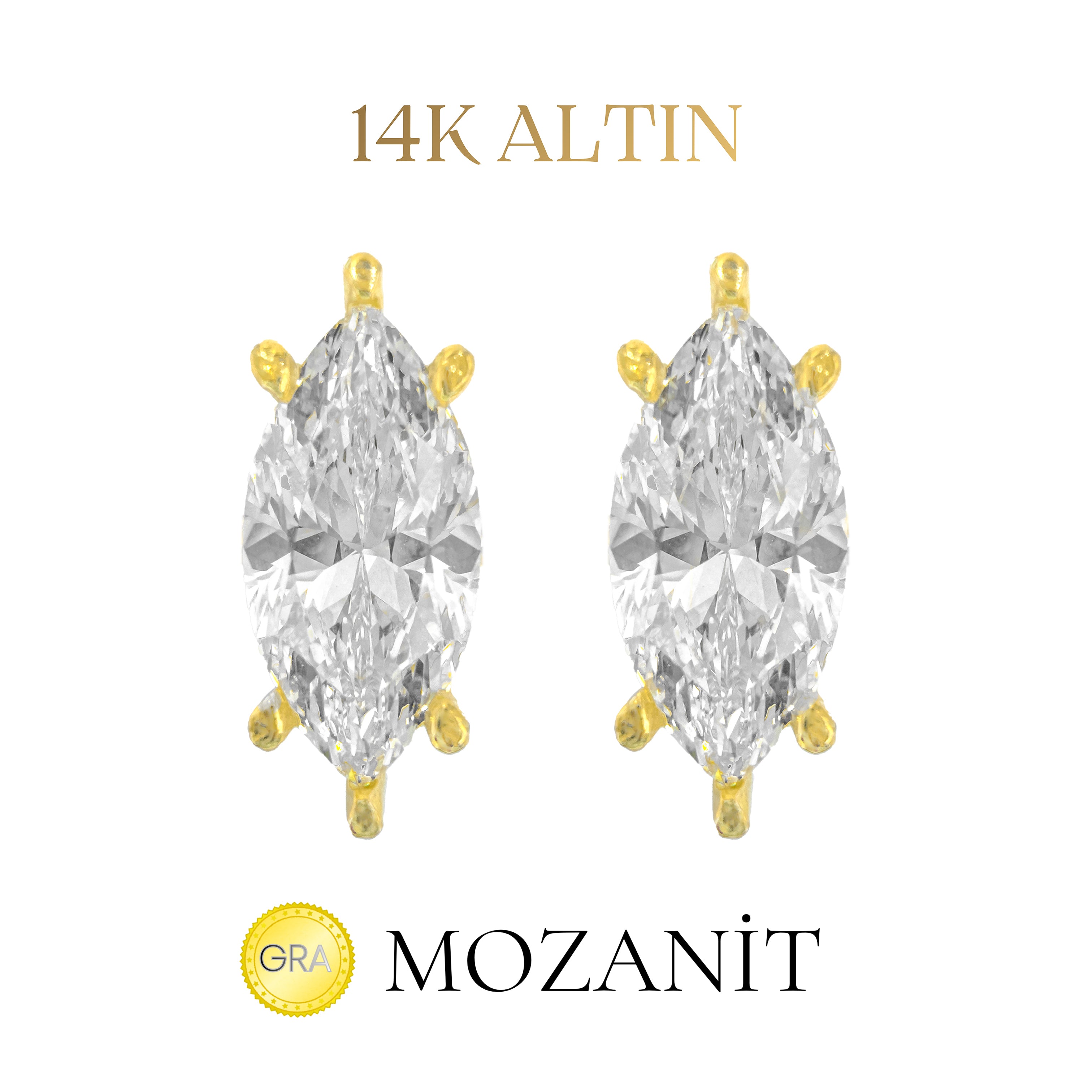 14K Taşlı Montür Markiz Mozanit Küpe