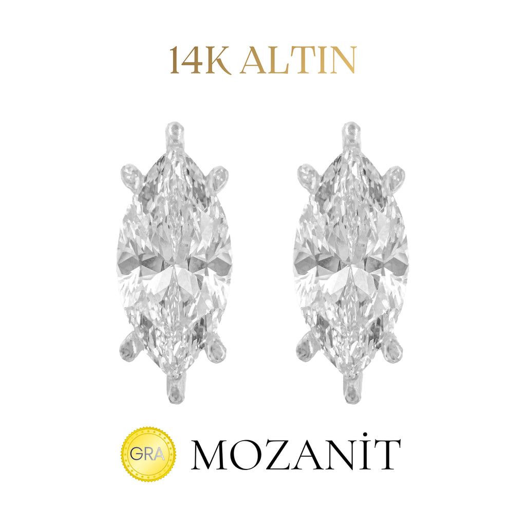 14K Taşlı Montür Markiz Mozanit Küpe