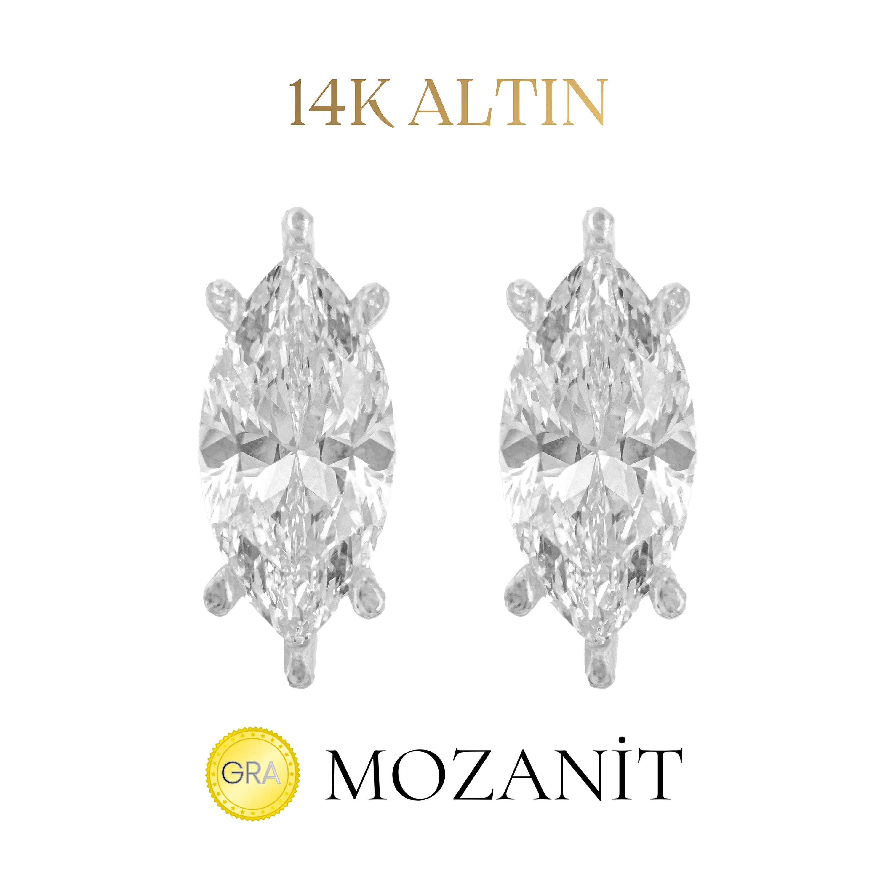14K Taşlı Montür Markiz Mozanit Küpe