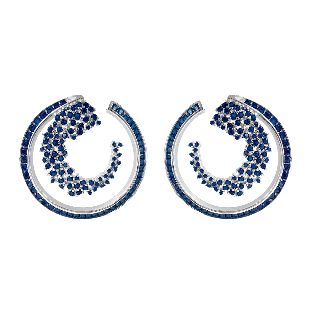 Mavi Taşlı Tasarım Yuvarlak Küpe