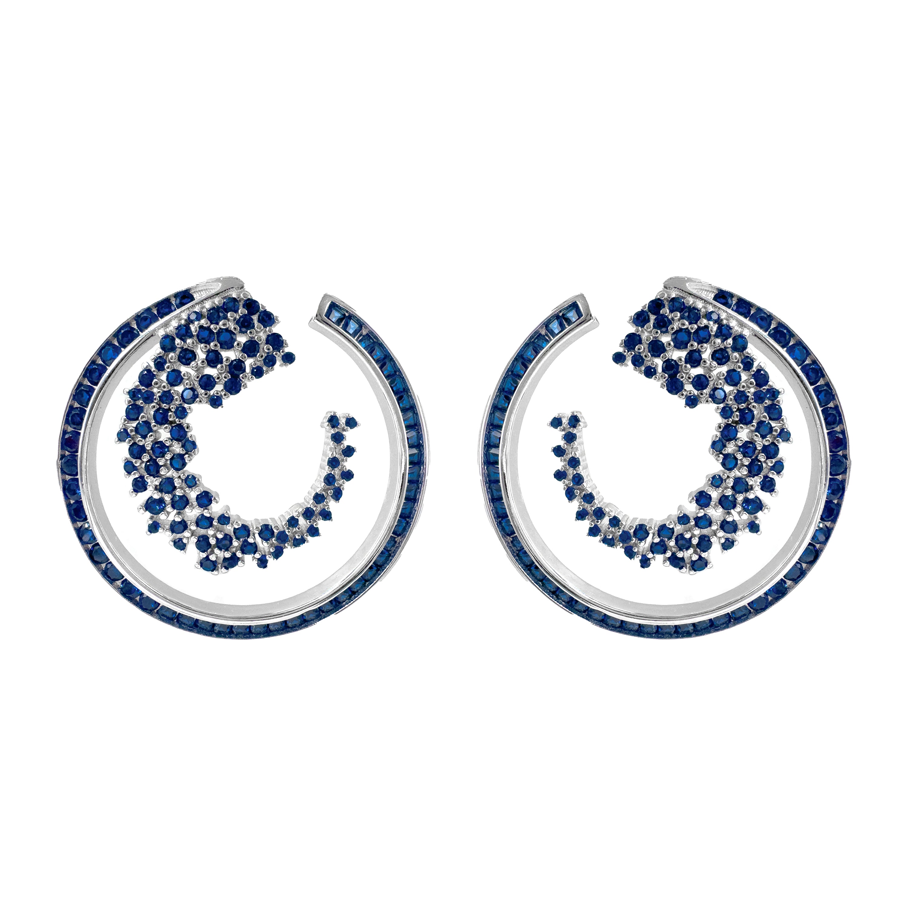 Mavi Taşlı Tasarım Yuvarlak Küpe