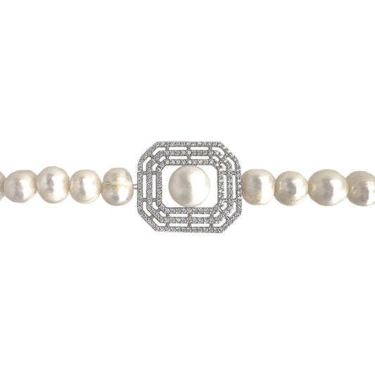 Octagonal Clasp Pearl Bracelet