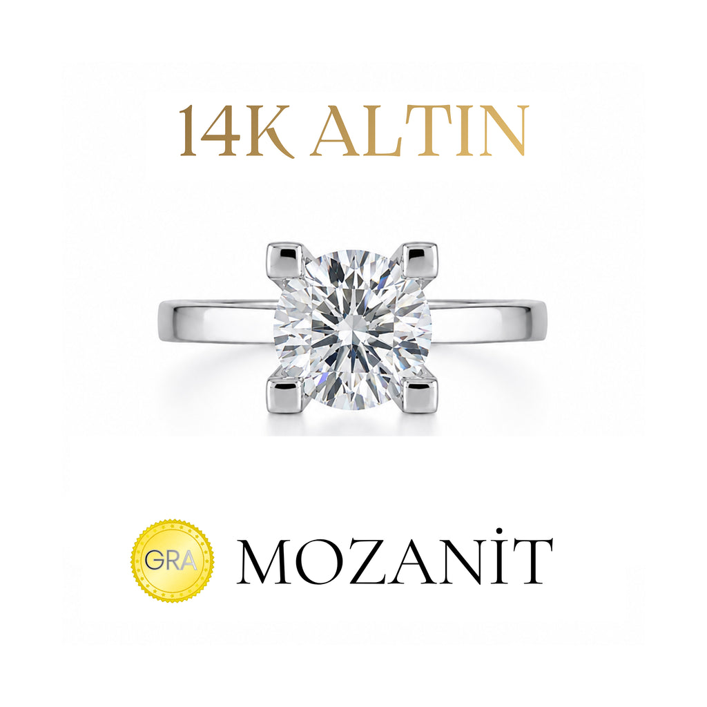 14K 0.80 Karat Mozanit Tektaş Yüzük