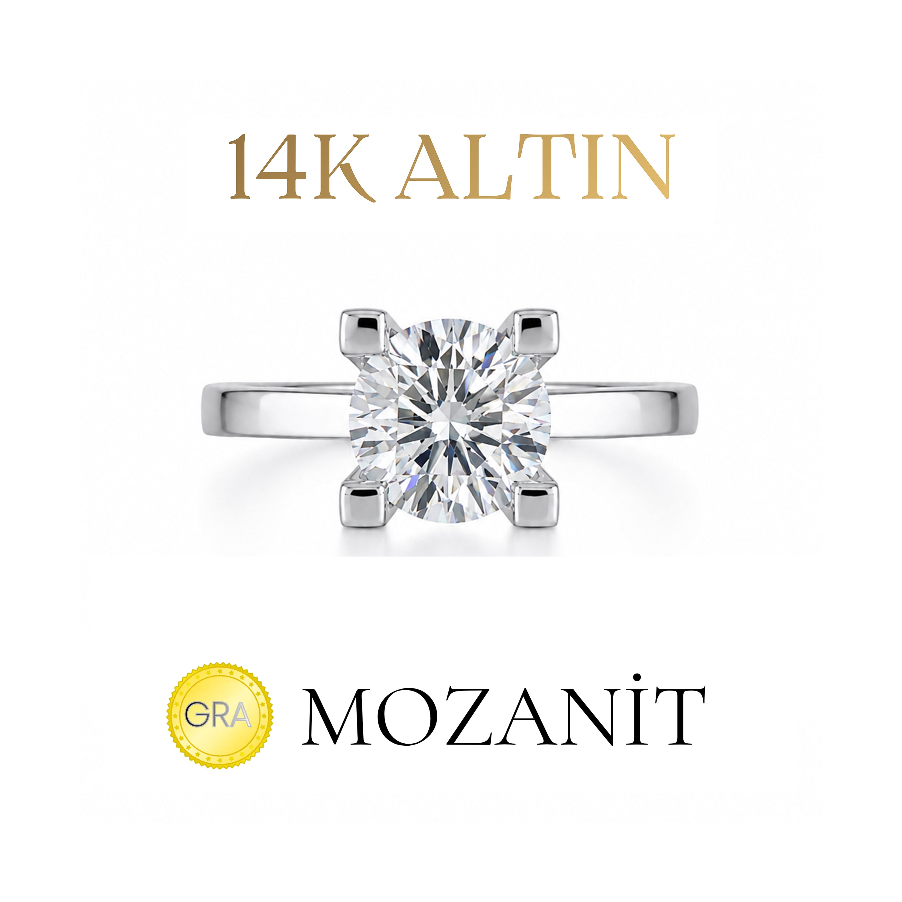 14K 0.80 Karat Mozanit Tektaş Yüzük