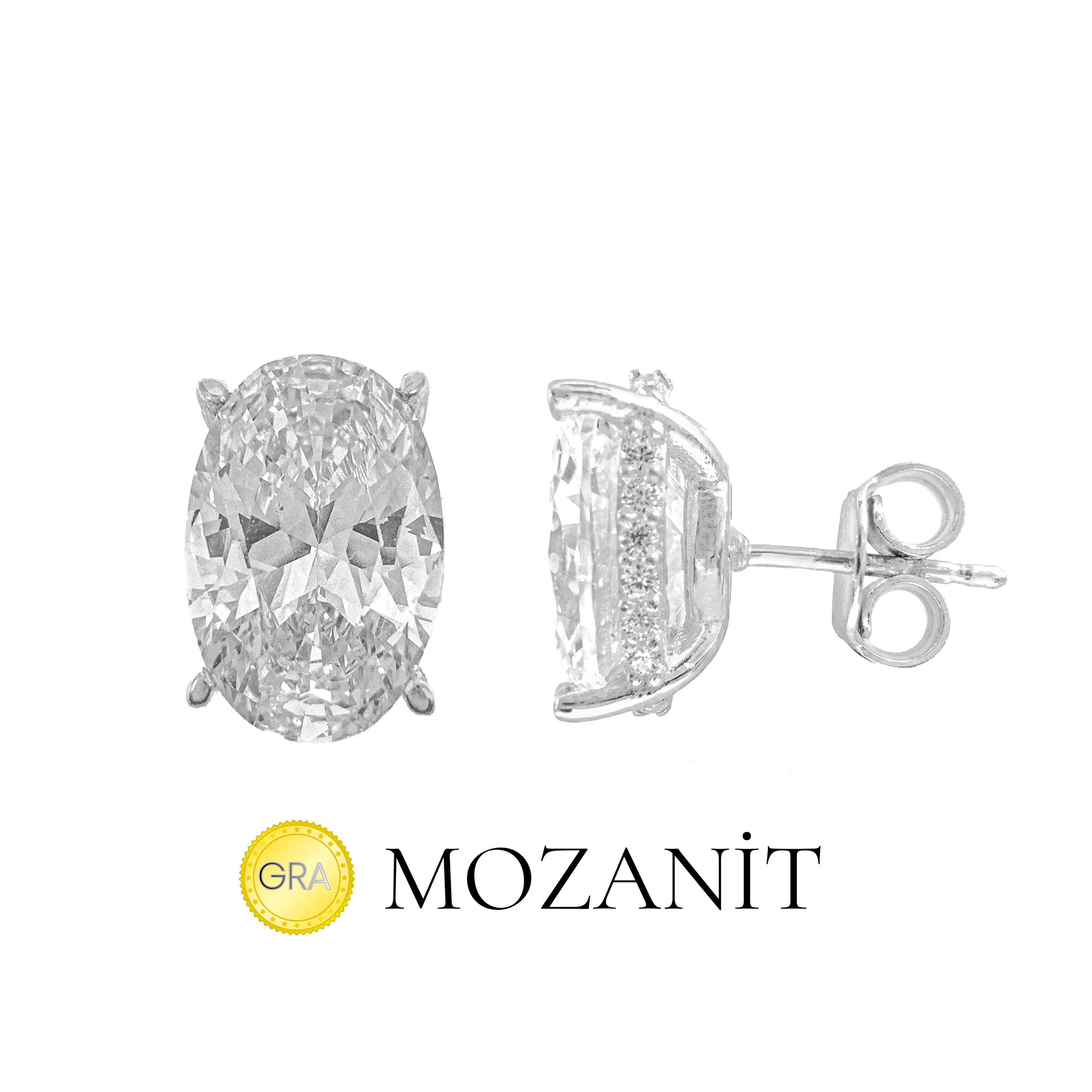 Taşlı Montür Mozanit Oval Küpe
