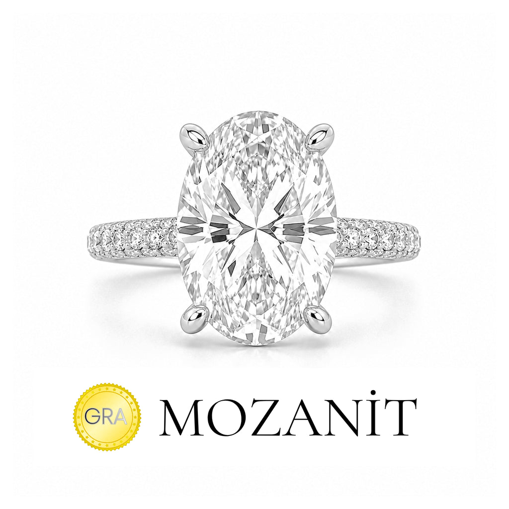 Oval Mozanit Pave Yüzük