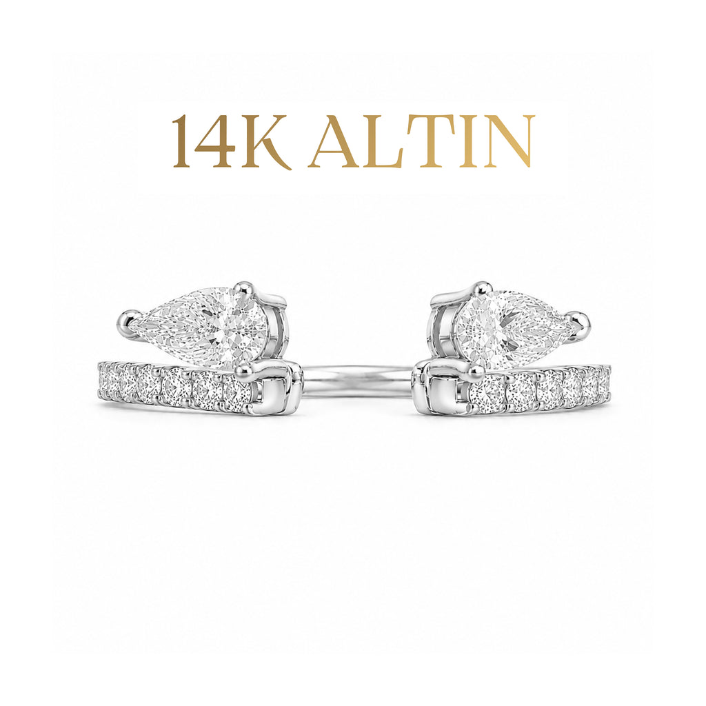 14K Damla Taşlı Stacking Yüzük