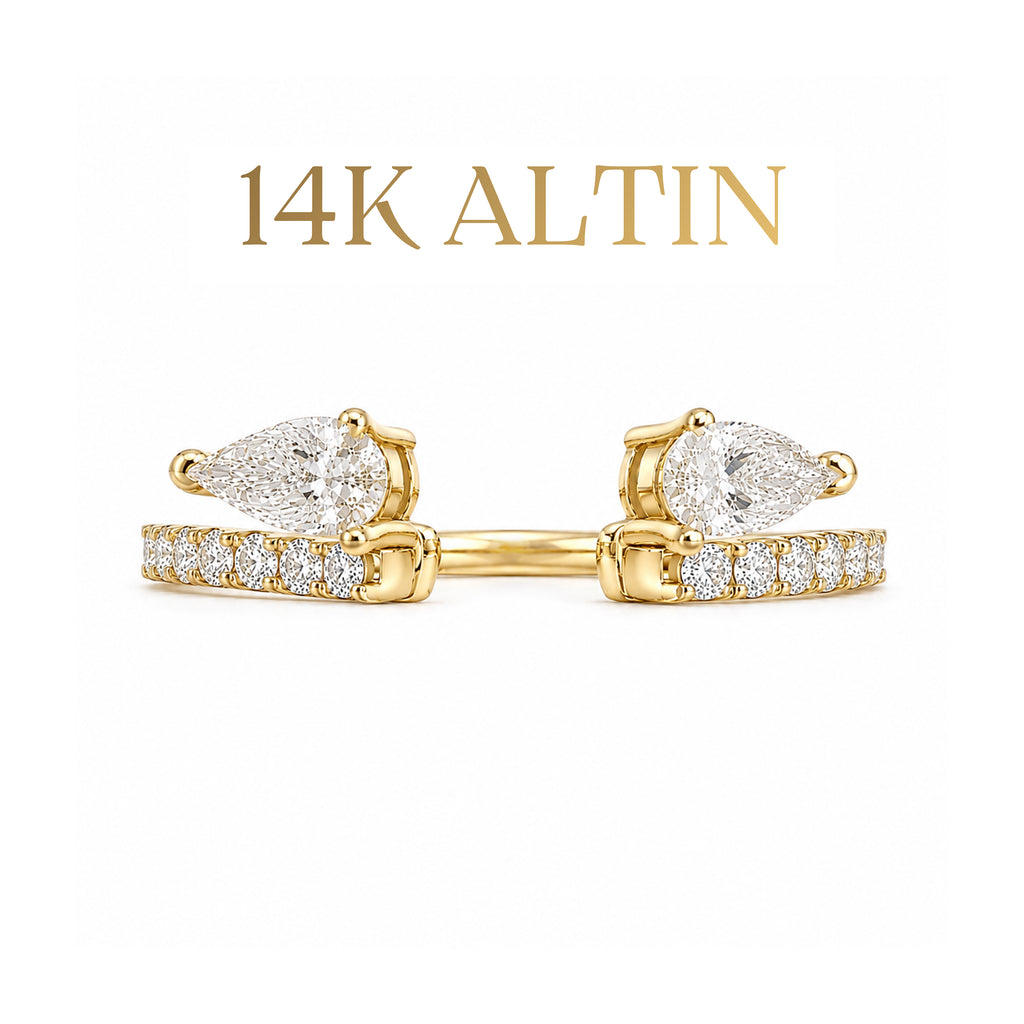 14K Damla Taşlı Stacking Yüzük