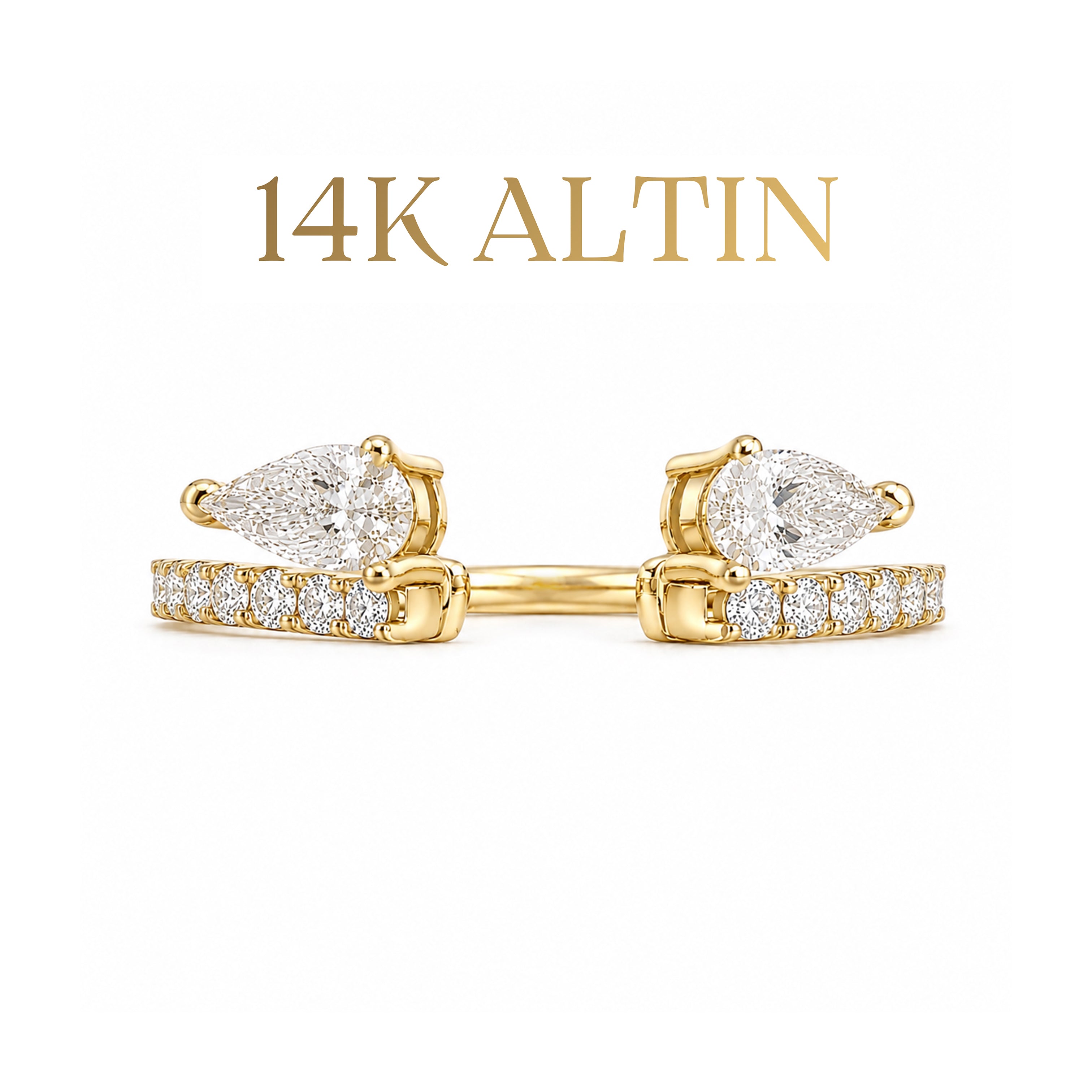14K Damla Taşlı Stacking Yüzük