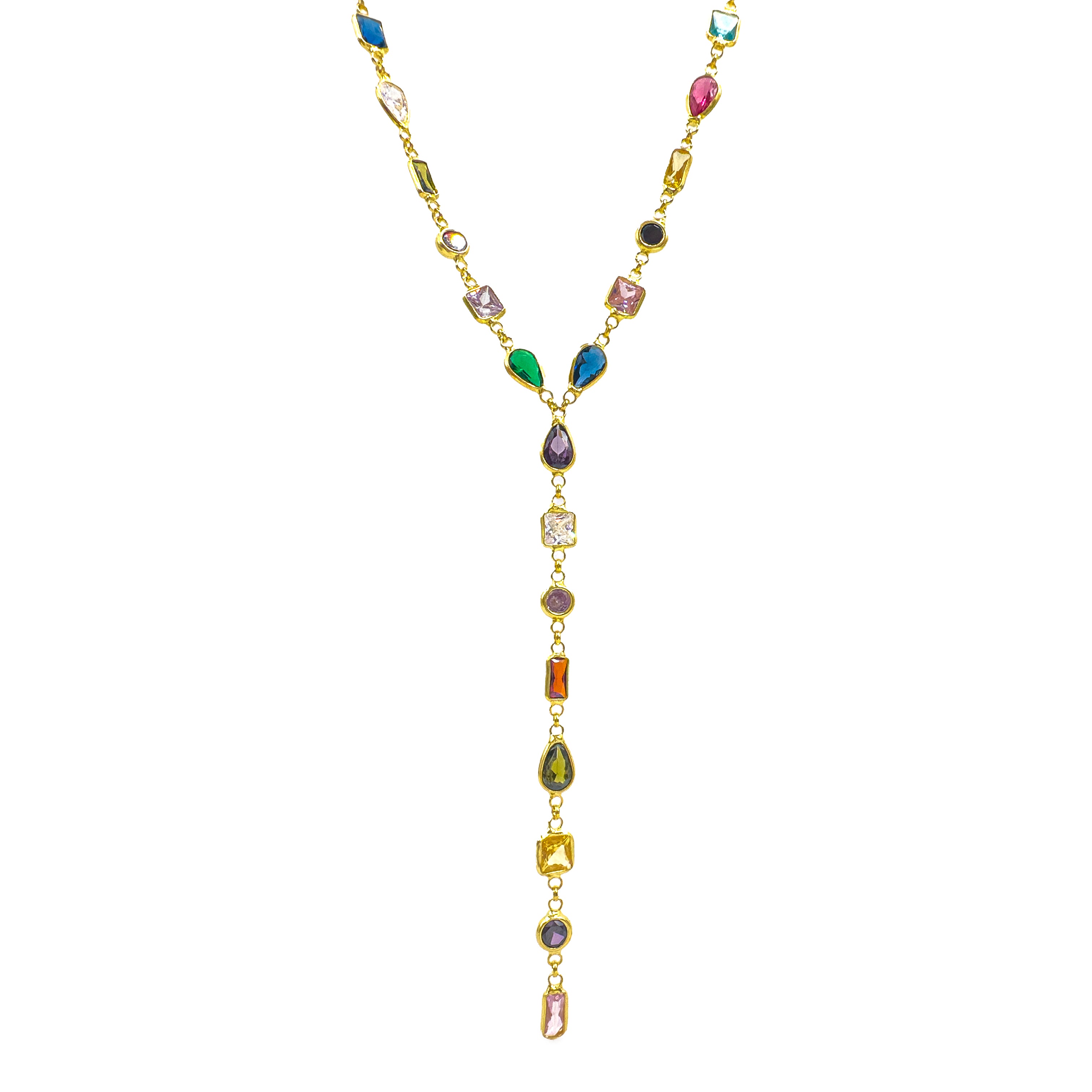 Damla Model Renkli Taşlı Y Kolye