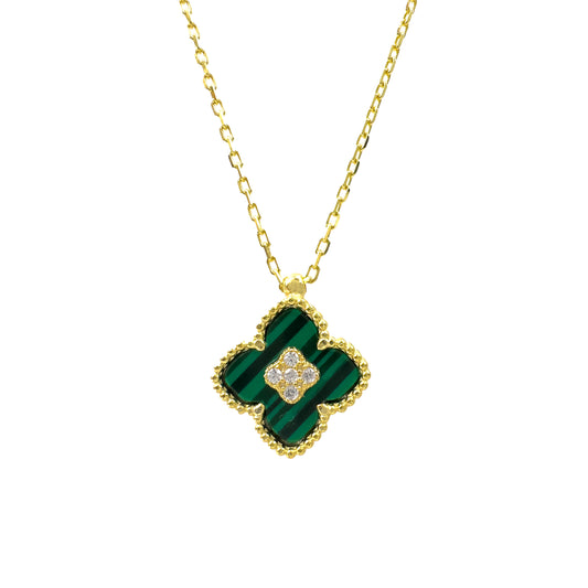 Clover Necklace with Malachite Stone in the Middle