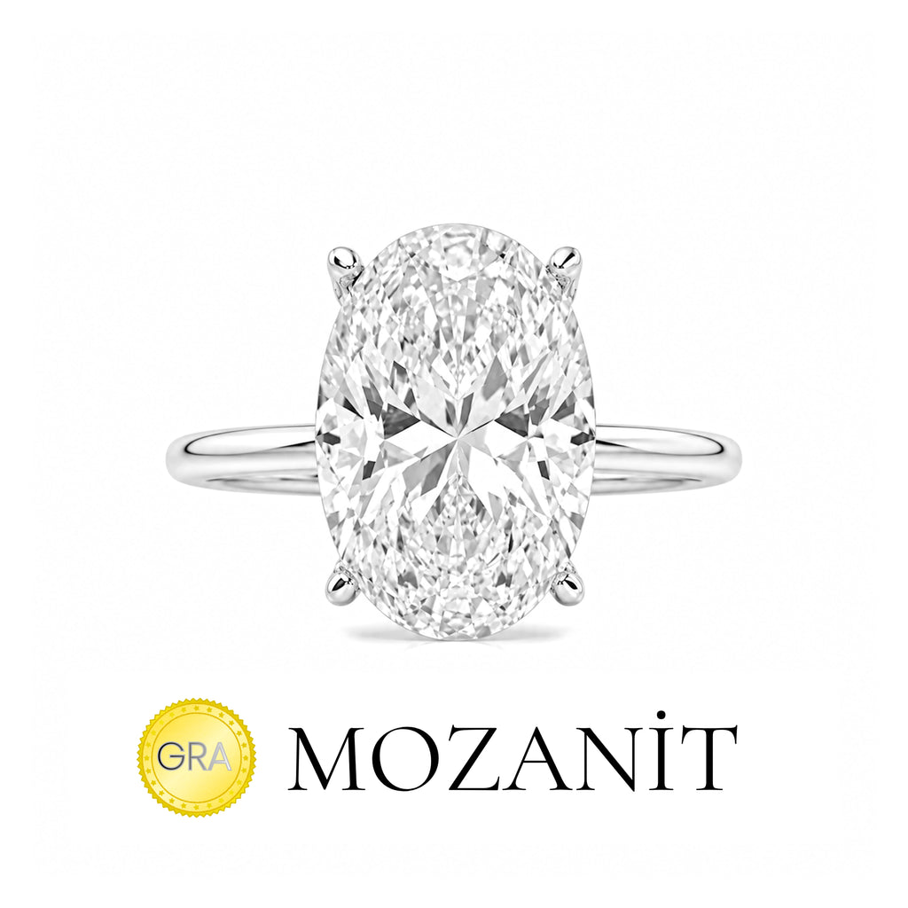 Mozanit Taşlı Uzun Oval Tektaş Yüzük