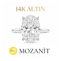 14K Mozanit Taşlı Uzun Oval Tektaş Yüzük
