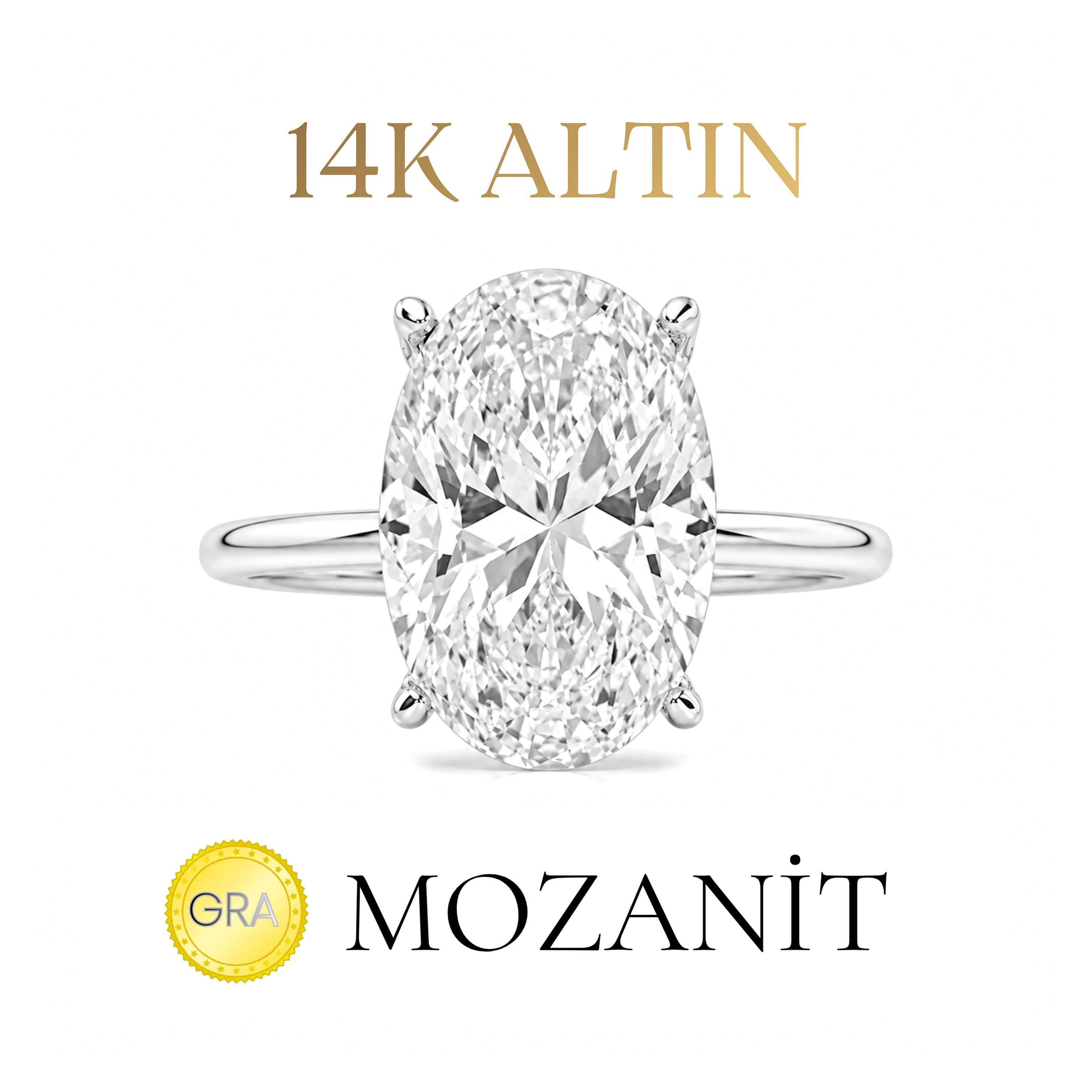 14K Moissanitstein-Fassung, langer, ovaler Solitärring