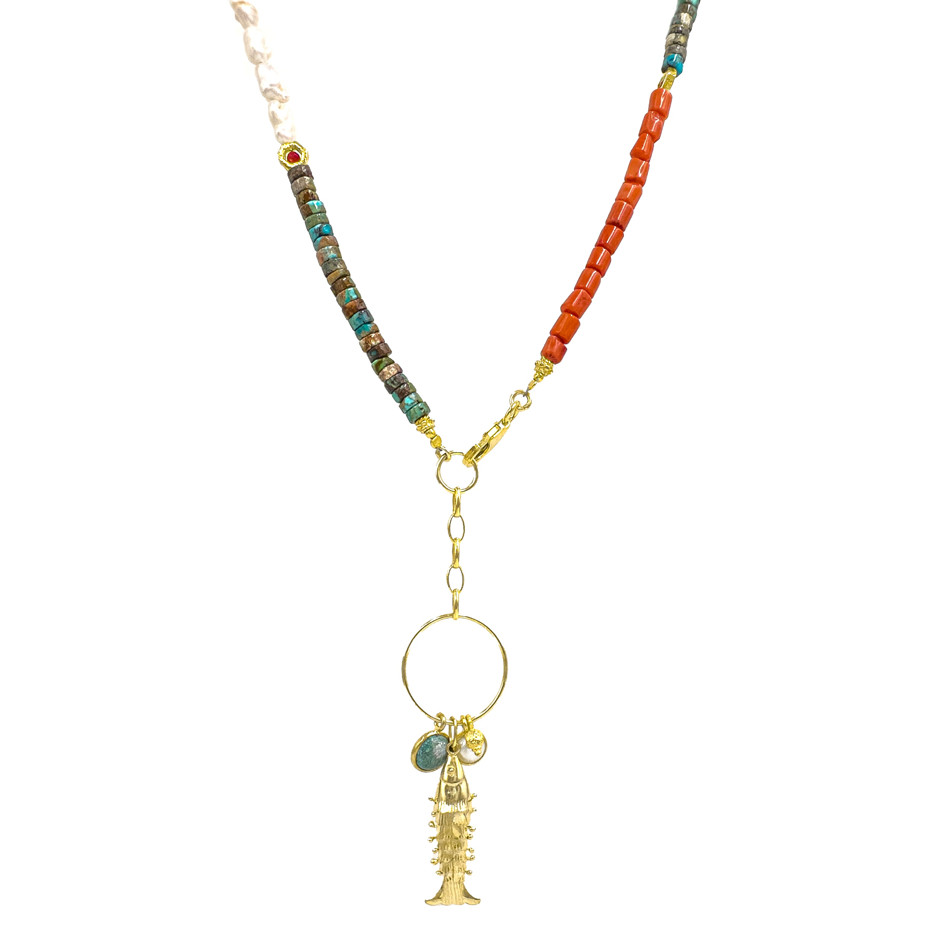 Turkuaz ve Mercan Taşlı Doğal Taş Kolye